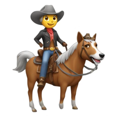Dog wearing a cowboy hat riding a brown horse which is riding a gray cat sticker