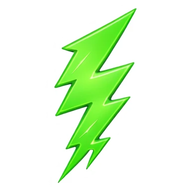 A single neon green lightning bolt emoji, glossy and smooth, cartoonish, vibrant neon green color, high detail, simple and cute design, isolated on white background, centered composition

 sticker