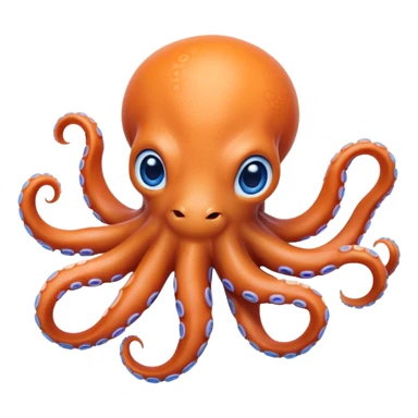 Cinematic Realistic Cute Octopus Portrait Emoji, Head tilted playfully and inquisitively, featuring a gracefully curving, compact body in vibrant orange adorned with delicate blue rings, and a charming, expressive face with round, sparkling eyes full of curious wonder; rendered with lifelike detail and soft natural highlights, high shine, affectionate and enchanting, styled with a touch of whimsical ocean magic, soft glowing outline, capturing the essence of a mischievous yet lovable octopus that seems poised to slither playfully into your arms! sticker