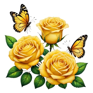 Afremov-style painting of yellow roses and butterflies sticker