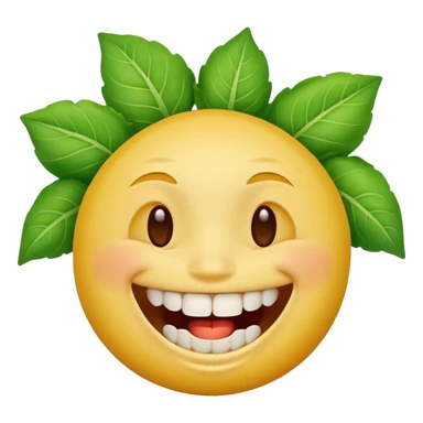 yellow face emoji laughing with teeth full of vegetable leaf stuck on teeth sticker