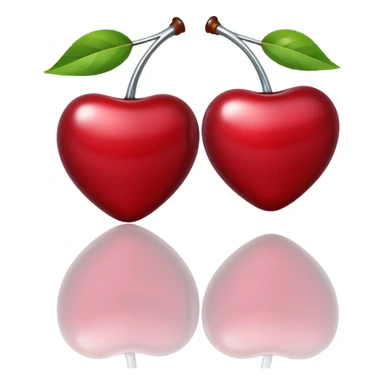A pair of cherries emoji made of polished silver chrome, smooth rounded shapes, glossy metallic finish, soft highlights and reflections, cute proportions, iOS emoji style, centered, clean white background, no text sticker