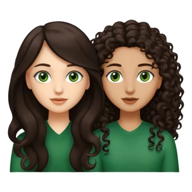 Two besties: 1: long fully straight darkbrown hair, green eyes 2: long curly darkbrown hair sticker