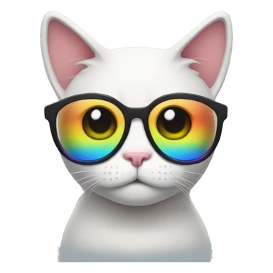 rainbow cat sad with glasses sticker
