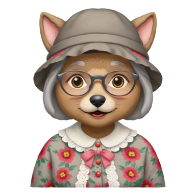 The big bad wolf is wearing Grandma's clothes and a hat, yet its face still looks like a wolf's. sticker