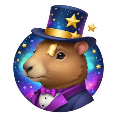A Galaxy capybara with a tophat sticker