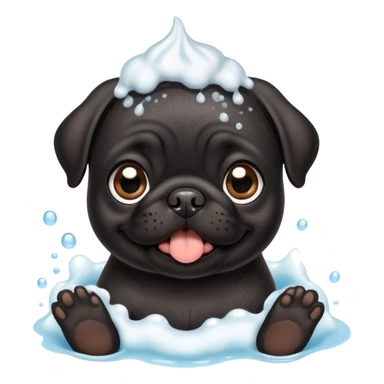 Happy adorable beautiful Black pug puppy with bath foam on top of his head sticker