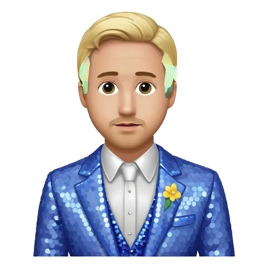 Ryan Gosling with blonde hair, periwinkle sequin suit sticker