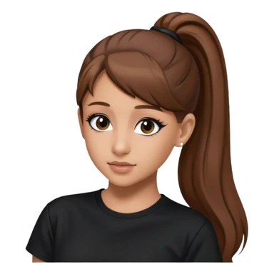 Ariana Grande high ponytaw with brown hair and with black thsirt and and eyeliner sticker