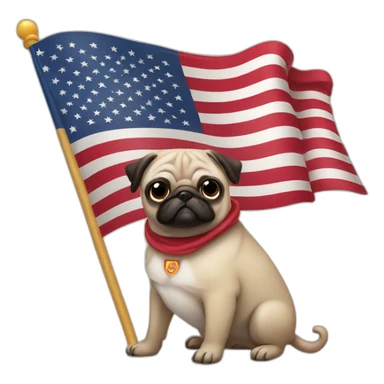 pug holding a big united states flag sticker