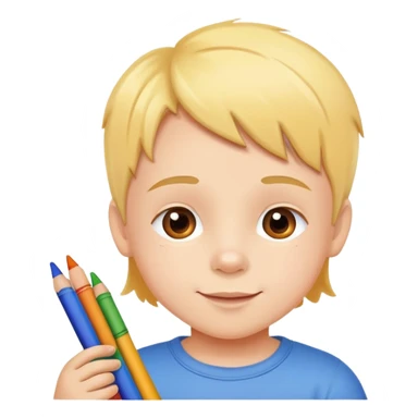 child drawing with crayons on paper, cheerful and creative sticker