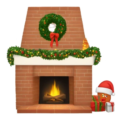 Brick Fireplace with wreath and Christmas lights and stockings sticker