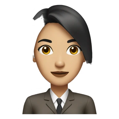 Female defense attorney with long black hair with brown suit sticker