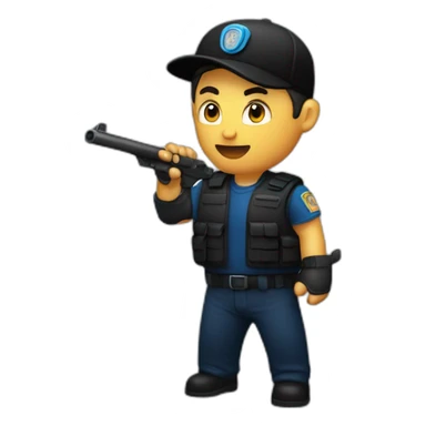 private security with blue shirt, black pants and black cap, without vest with tonfa on one side and the radio next to it sticker