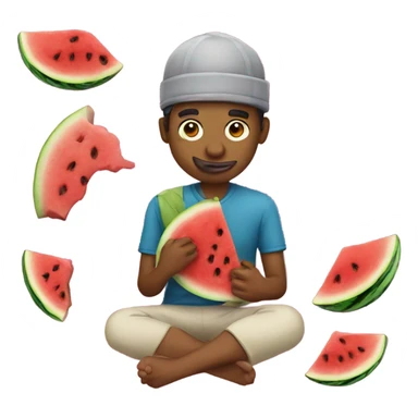 emoji of a india man eating a watermelon and chicken leg sticker