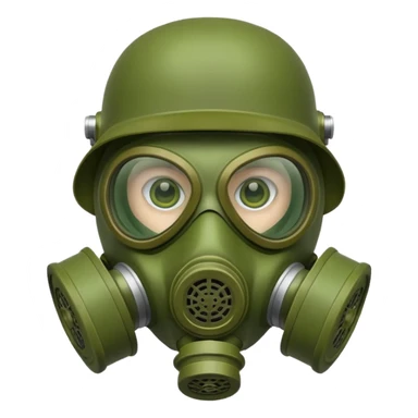 green gas mask, one filter sticker