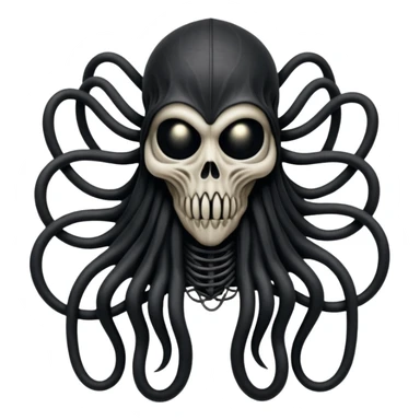 organic black wires merging into a monstrous occult creature, draped in black rags and bondage, Giger-esque sticker