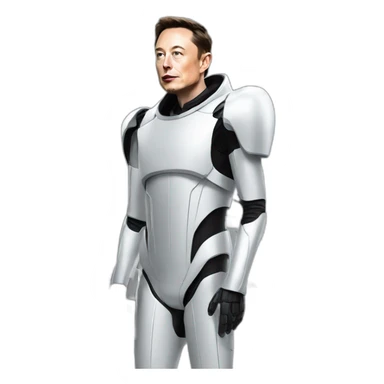 Elon Musk standing side to Tesla car in robotic suit sticker