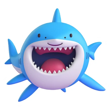 Edit the shark emoji in the smooth, cartoonish, 3D emoji style to be a dark moderate blue color. Remove legs and sneakers. The shark should be smiling with no background. sticker