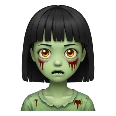 Emoji zombie girl verde com cabelo preto liso  curto com franja sticker