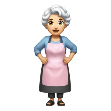 Full-body Italian grandmother with pink hair curlers, grey hair, a mole near her mouth, wearing a traditional cooking apron, slightly overweight sticker