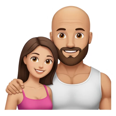 Muscular Bald man with a beard loving his young brunette wife  sticker