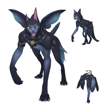 cool punk kawaii anime edgy distinguished pretty elegant beautiful fantasy black ethereal nargacuga-Noivern-sphynx-Quiana-Fakemon collar harness belt pouches full body sticker