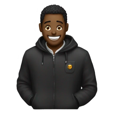 Persona encapuchada con una chaqueta negra riendo  sticker