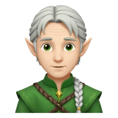 braid silver hair man elf, green cloth sticker