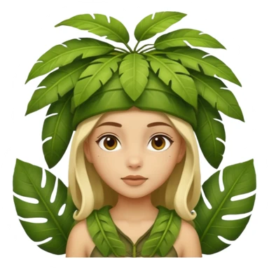 a girl with jungle wearing a large leaf headgear bye  sticker