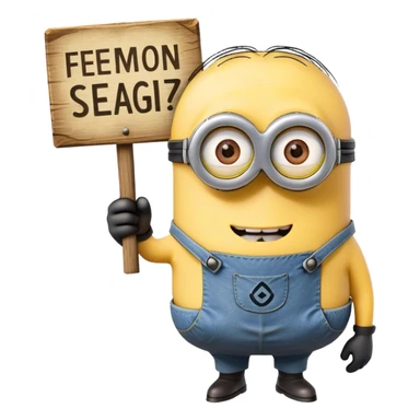 minion holding a sign with an inscription on it FEMOZ sticker
