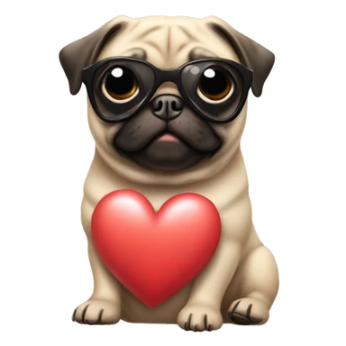 pug wearing heart sunglasses sticker