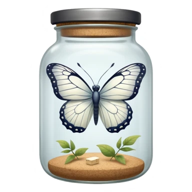 A white butterfly traped in an old jar sticker