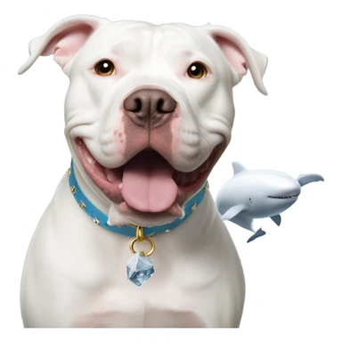 White pitbull with a collar that spells out Ice next to beluga whale  sticker