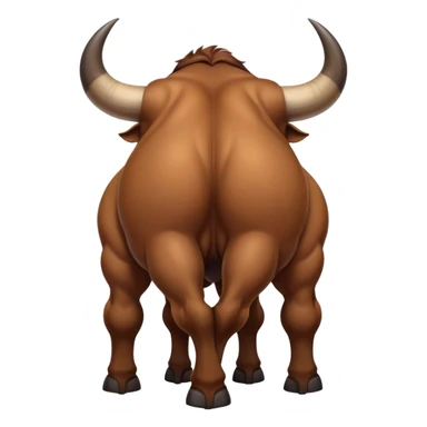 Top-down view of a muscular bull facing left, with visible curved horns and strong back sticker