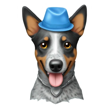 Blue heeler wearing poop hat sticker