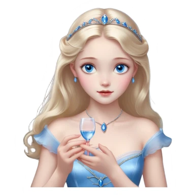 Cinematic Realistic Cinderella Portrait, depicted with lifelike skin texture, subtle rosy undertones, and soft natural lighting that enhances the gentle contours of her face. Her intricately detailed golden blonde hair is elegantly styled in an updo, with delicate wisps framing her face. Her deep, expressive blue eyes radiate warmth and sincerity, reflecting a quiet resilience and grace. She holds a glass slipper gently in one hand, her other hand resting gracefully at her side, emphasizing the timeless beauty of the moment. She is dressed in her iconic ball gown, the fabric shimmering with intricate embroidery and fine translucent layers that catch the light beautifully. The soft sheen of satin gloves adds a magical touch to her graceful pose. The portrait features an enchanting glow with a natural, luminous finish, seamlessly blending realism and fairytale charm to evoke a sense of depth, elegance, and timeless beauty. sticker