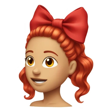 red open hair from behind with a red bow sticker