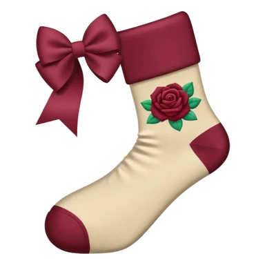 beige socks with a burgundy bow in a ribbon rose style, emoji style sticker
