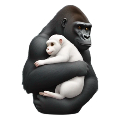 gorilla hugging a rabbit hyperrealistic sticker