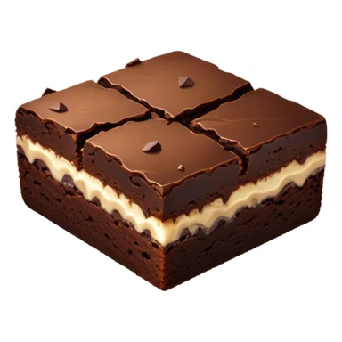 Cinematic Realistic Brownies, rich and dense with a deep chocolate hue, slightly cracked on top revealing the fudgy center, soft light reflecting off the warm surface, a few crumbs scattered around, glowing with an indulgent and comforting texture. sticker
