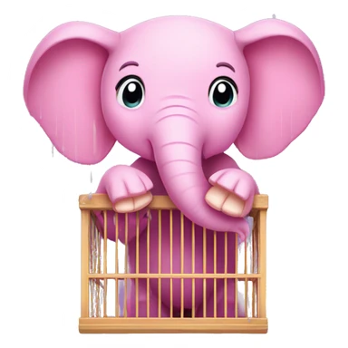 pink elephant in a cage while it’s raining sticker