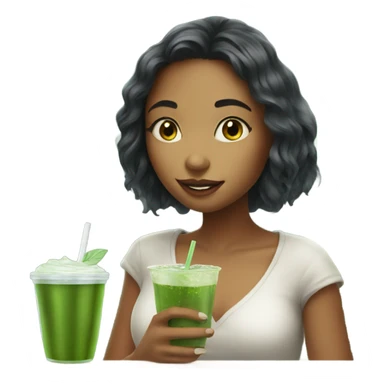 Pretty girl holding a glass cup of iced matcha  sticker