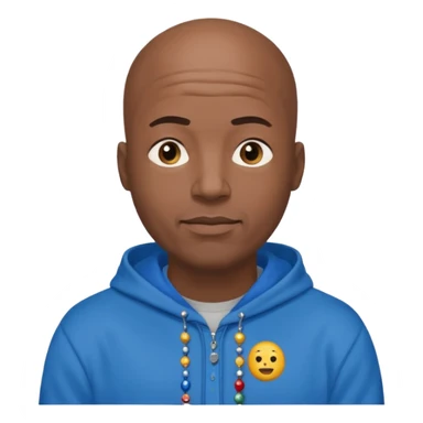 Bald black guy 40 years old with blue hoodie and and bead emoji sticker