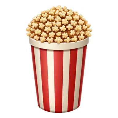 brown popcorn in a paper jar with red and white vertical lines sticker