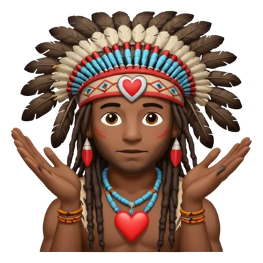Black American man dark brown with dreads with a American Indian headdress with making a heart with both his hands sticker