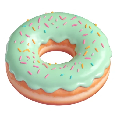 donut with pastel green cream glaze, soft highlights, simple and cute, no text sticker