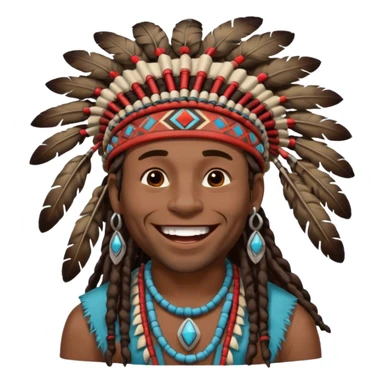 Black American man dark brown with dreads with a American Indian headdress with a laughing hard sticker