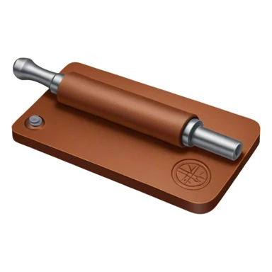 Leatherworking icon, big rolling piece of raw leather with started engraving, engraving tool or chisel, stamp or press, textured surface, minimalistic style, clean lines, transparent background. sticker