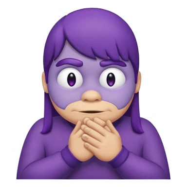 Grimace , half frown with a side eye and hands clasped together sticker